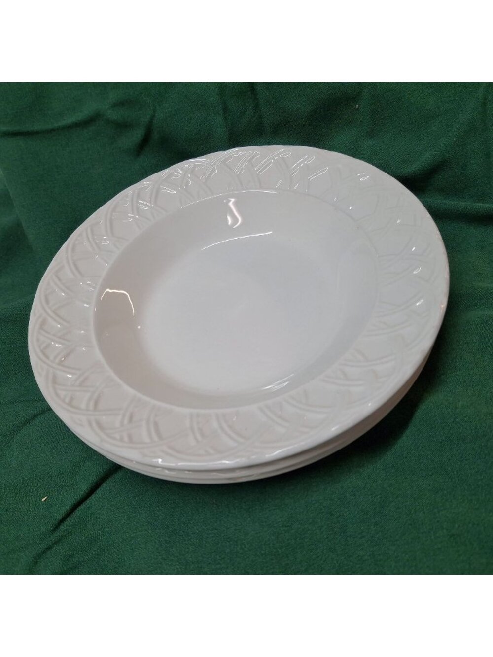 Pier 1 White Basket Relief Soup Stoneware Pasta Bowls Made In Italy Set Of 4